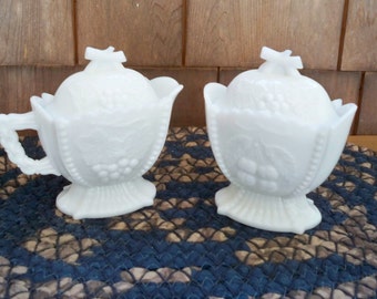 Vintage Dining Serving Milk Glass Sugar and Creamer Set Westmoreland Hallmarked