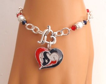 Houston Texans Bracelet, Texans Bling, White pearl, Red and Navy Crystal Bracelet, Pro Football Texans Jewelry Accessory Fanwear