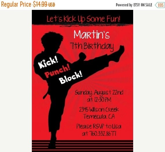 SALE Karate Printable Birthday Party by CandlesandFavors on Etsy