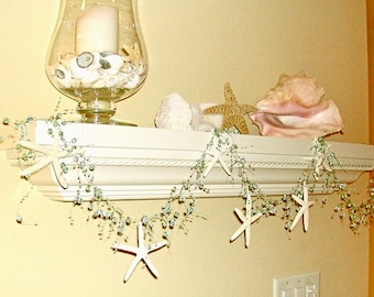 Beach Decor Natural Starfish Garland - Choose Aqua, Turquoise or White Beads - Star fish garland Beach Wedding Decor