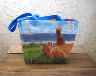 Recycled Upcycled Reusable Medium Cat Food Market Tote Bag Purse