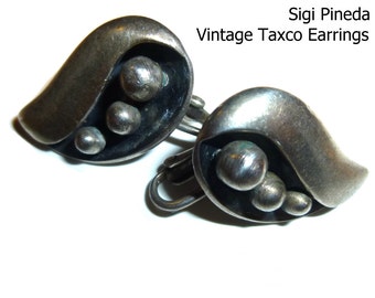 Modernist Sigi Pineda Sterling Silver Earrings. Vintage Taxco Mexican Silver. Circa 1950s Clip Ons. Made in Mexico