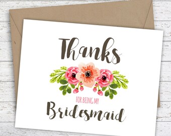 Bridesmaid Thank You Card, Floral Bridal Party Thank you card, Maid of Honor Card, Bridesmaid Card, Bride tribe Card, Bohemian