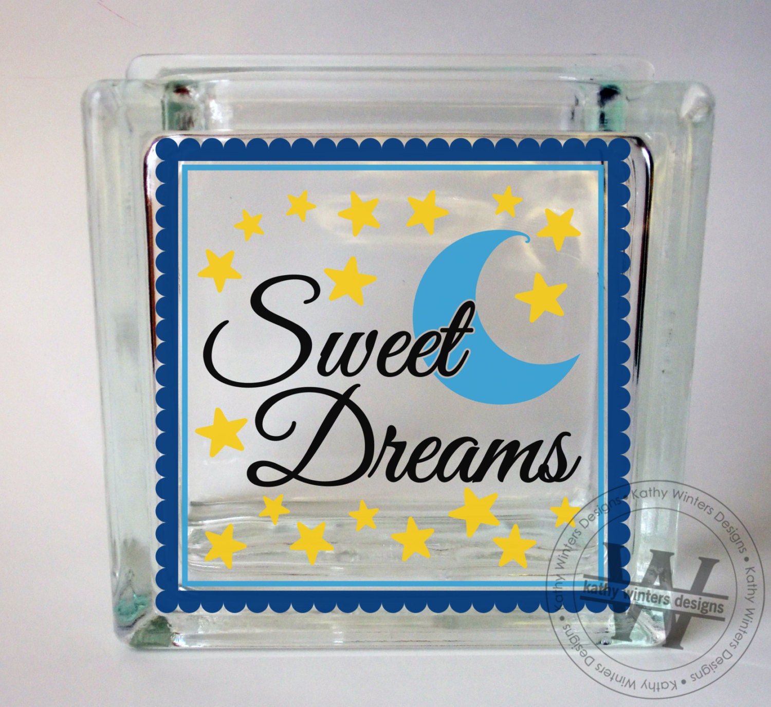 Vinyl Lettering Glass Block Decal Sweet Dreams by KWintersDesigns