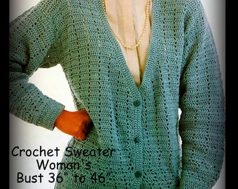 Womans Crochet Sweater Pattern - Cardigan - Sizes Petite, Small, Medium and Large - PDF 06071924 - A Best Seller