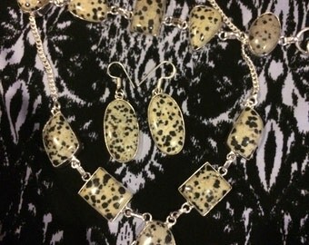 Dalmatian jasper necklace, bracelet and earrings set