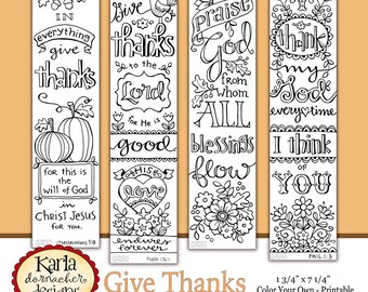 GIVE THANKS Color Your Own THANKSGIVING Bible Journaling Bookmarks Illustrated Faith Instant Download Scripture Digital Printable Christian