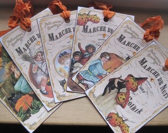 assorted french market marche de nuit halloween tags set of 6