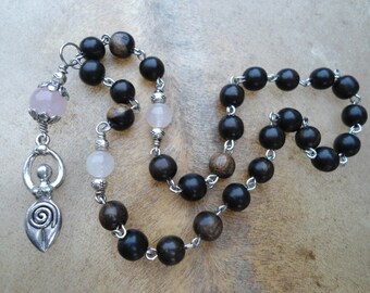 Rose Quartz Hand Mala Pagan Prayer Beads Goddess Prayer Beads Pocket Mala Unbreakable Japa Mala Tiger Ebony Meditation Wiccan Wicca Yoga
