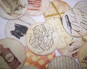 Beautiful Vintage Wrighting Circle Stickers Set of 24