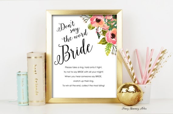 Bridal Shower Game / Don't Say the Word Bride by FancyShmancyNotes