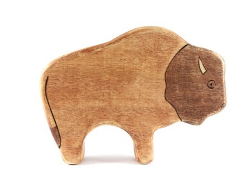 bison wooden waldorf toy, wooden bison figurine, buffalo wooden toy, waldorf animal toys