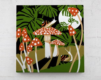 MOONLIT SNAILS Paint By Number Kit -- 6x6" on hangable wood panel with brush and paints. 6 colors