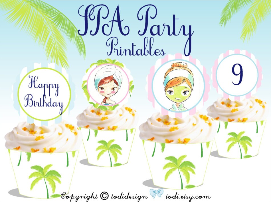 SPA Party Printables INSTANT DOWNLOAD Party Cupcake