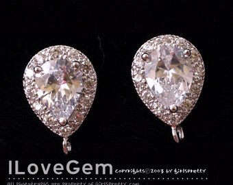 SALE / 10pcs / NP-1736 Rhodium plated, Drop Cubic zirconia earring, wedding jewelry, 925 sterling silver post