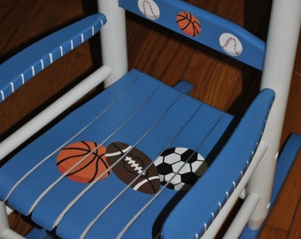 Children's Rocking Chair-Sports-Kid's Rocking Chair-Baby Shower Gift-Nursery Furniture-Hand Painted-Rocker-Chair-Baseball-Football-Soccer