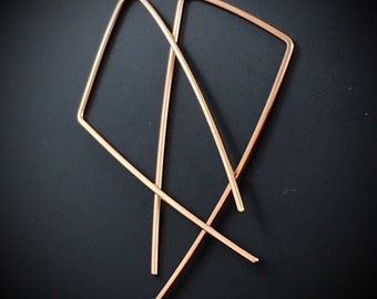 Gold Geometric Earrings . Gold Triangle Hoop Earrings. 2 Inch Earrings. Gold Dangle Earrings. Wire Earrings. Nickel Free