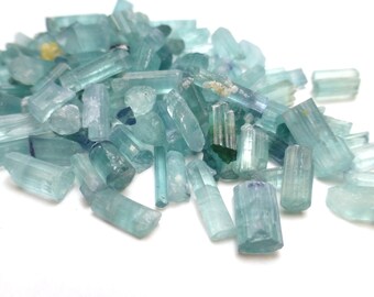 TWO Blue Tourmaline Indicolite Crystal Micro Specimen Miniature Small Natural Tiny Gemstone Paraiba Aqua Raw Rough Stick Rare Cool