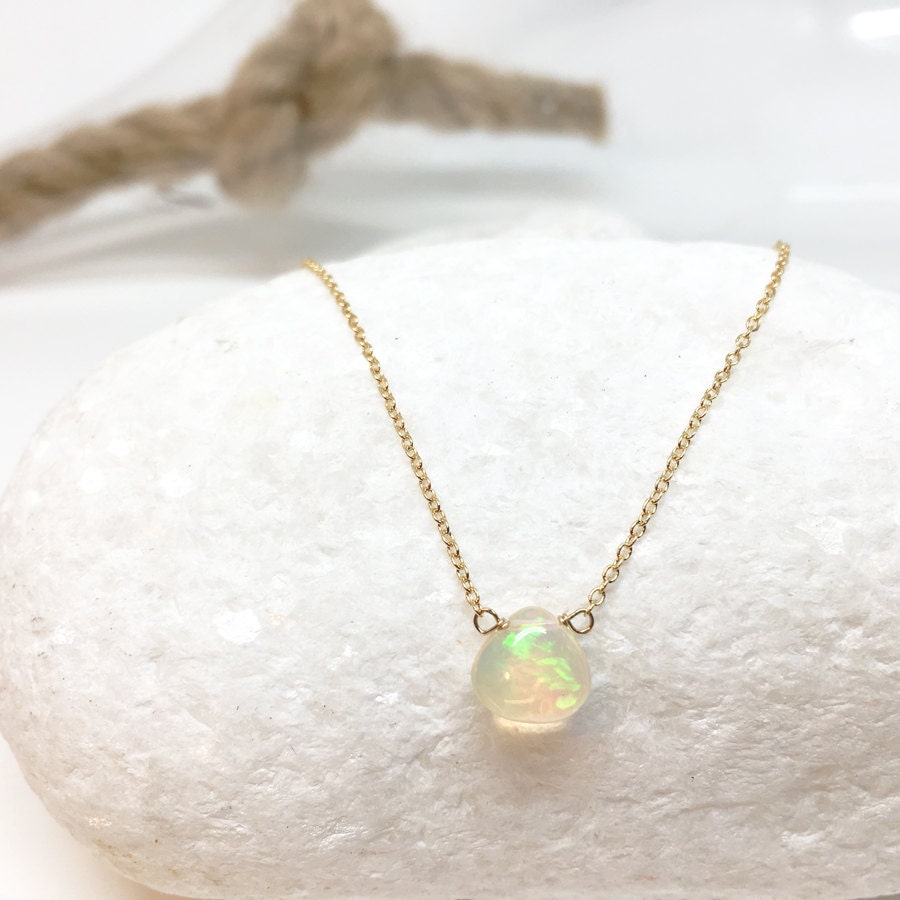 Opal Necklace White Opal Gold Opal Necklace October