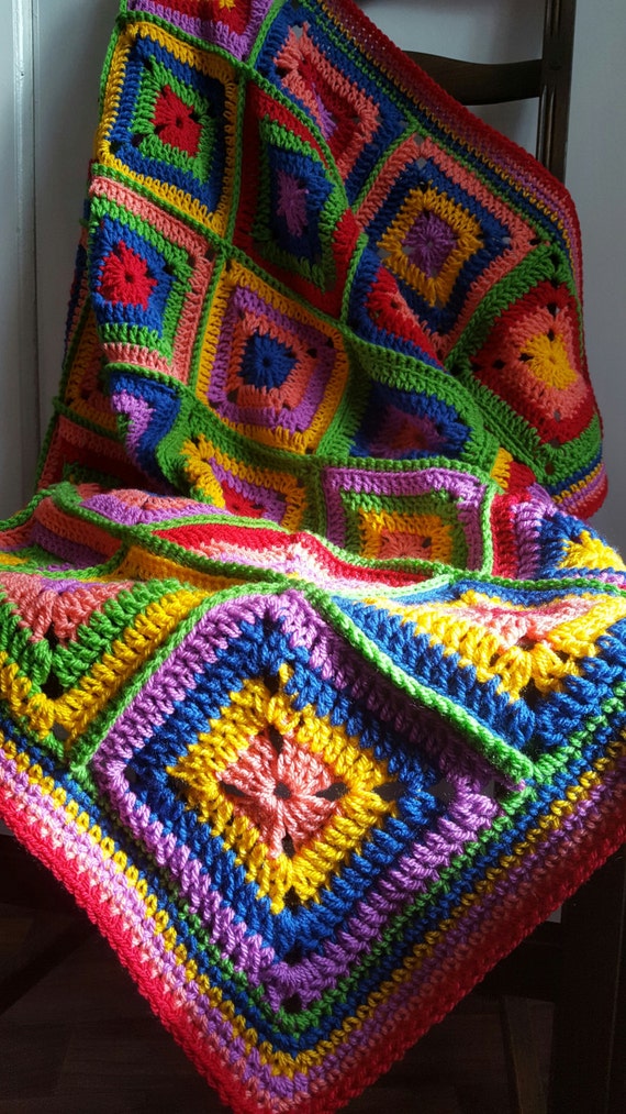 Retro Vintage Style Crochet Blanket Yesteryear Granny Squares Afghan