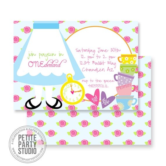 Alice in Wonderland Inspired Printable Birthday Party Invitation - Petite Party Studio Il_570xn