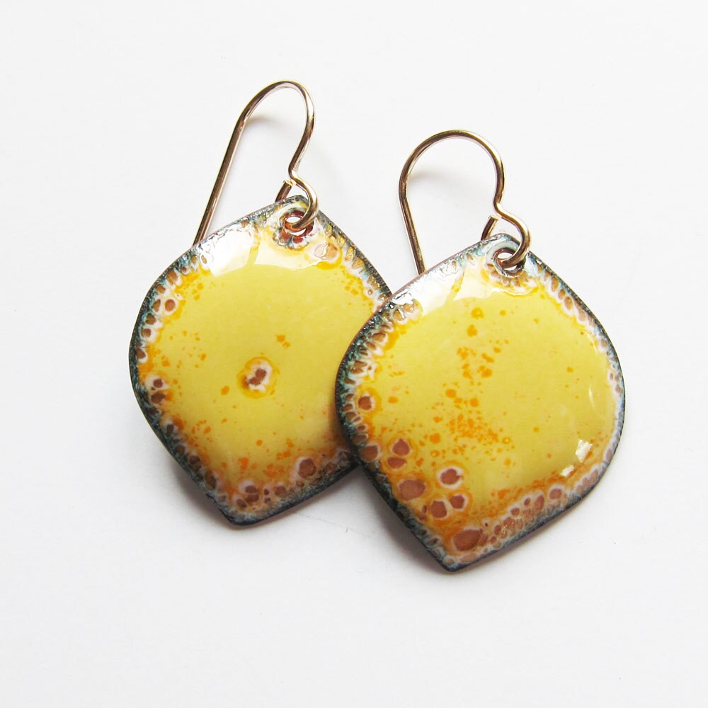 Yellow enamel earrings Clearance