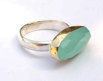 Aquamarine Ring- 925 Silver sterling and 14k Gold ring,Gamstone ring, made to order