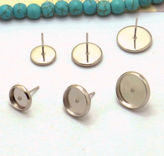 100 Earring Posts Stainless Steel 6mm/ 8mm/ 10mm/ 12mm/ by JEFI