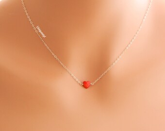 Delicate Coral Necklace, Tiny Red Heart Necklace, Minimal Necklace, Coral Jewelry, Valentines Gift, Gift for Girlfriend, Tiny Necklace