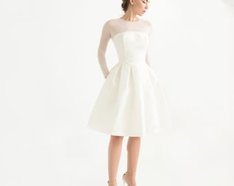 Off-white silk taffeta short wedding dress with sleeves // civic wedding dress // wedding reception dress // Lotta Dress