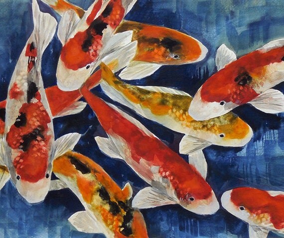 Original Watercolor Painting KOI Art Koi Fish Koi Pond