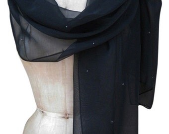 Black Chiffon Shawl Scarf Wrap with Rhinestone