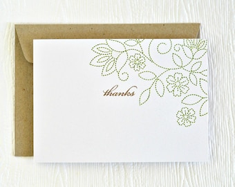 Thank you card // handmade blank greeting card // stitched floral pattern