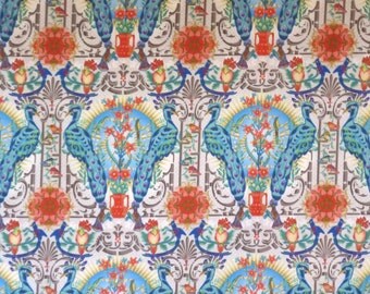 Amazing Mirrored Peacocks Treasures of Nature Print Pure Cotton Fabric--By the Yard
