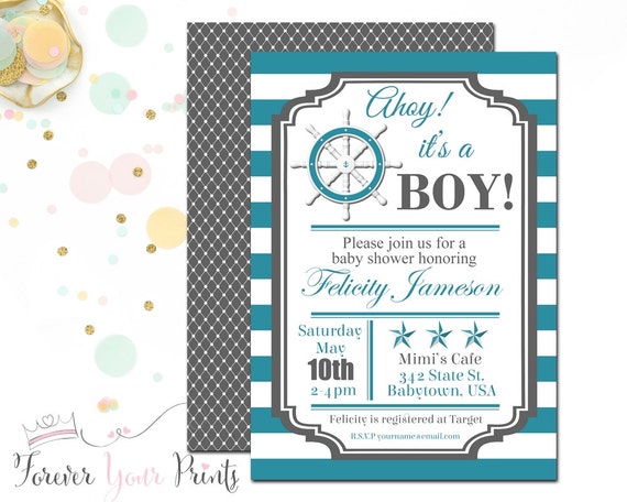Striped Nautical Baby Shower Invitation, Boys Nautical Invitations, Nautical Shower Invitation, Ahoy It's a Boy, Sailor Baby Shower Il_570xn