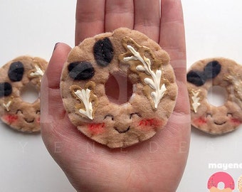 latte donut brooch with glaze, felt food pin