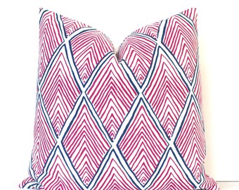 Pink Rhombus decorative Designer Pillow Cover Accent Throw Cushion geometric modern radiant orchid lattice diamonds fuschia fuchsia blue