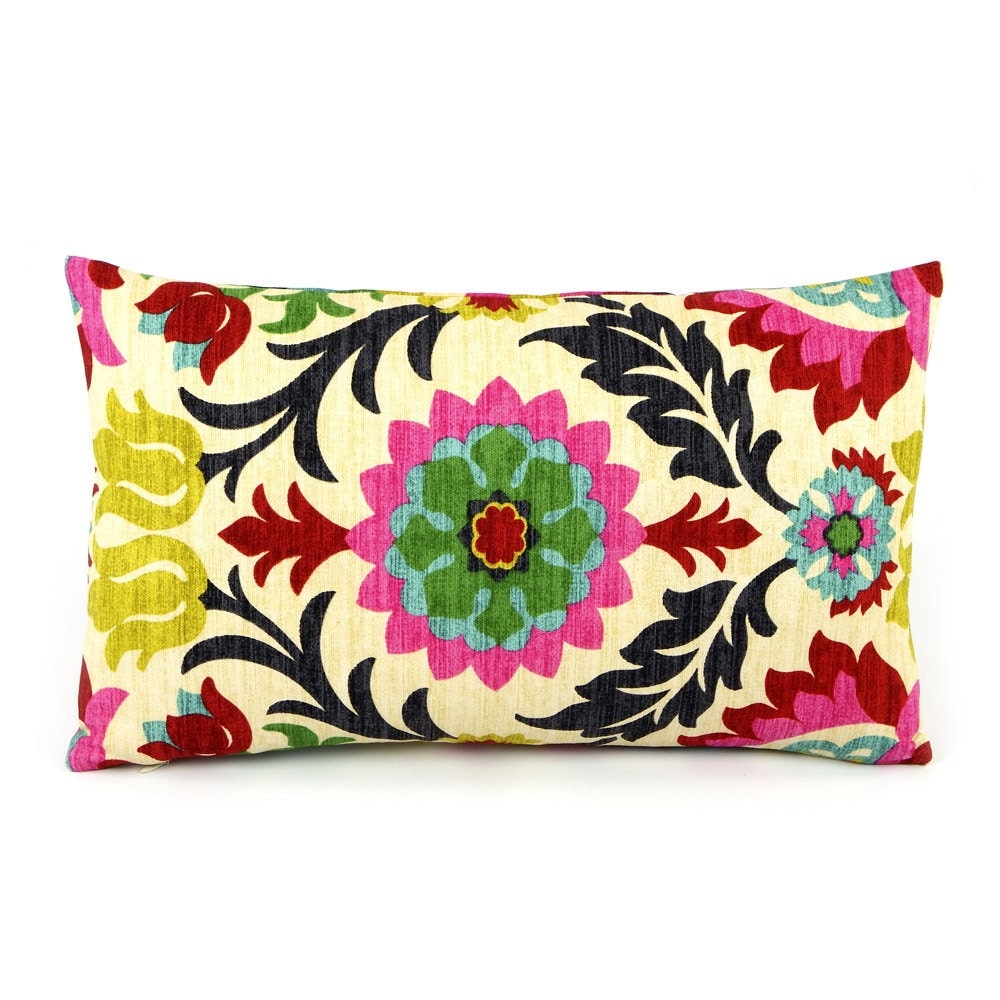 Colorful Floral Throw Pillow Cover 12x20 by ChloeandOliveDotCom