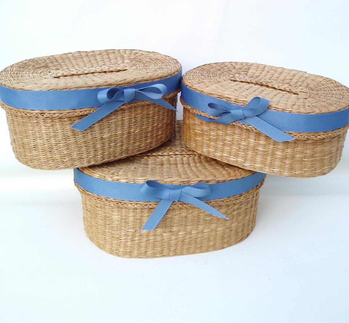 Vintage Nesting Baskets Stacking Baskets Oval Storage