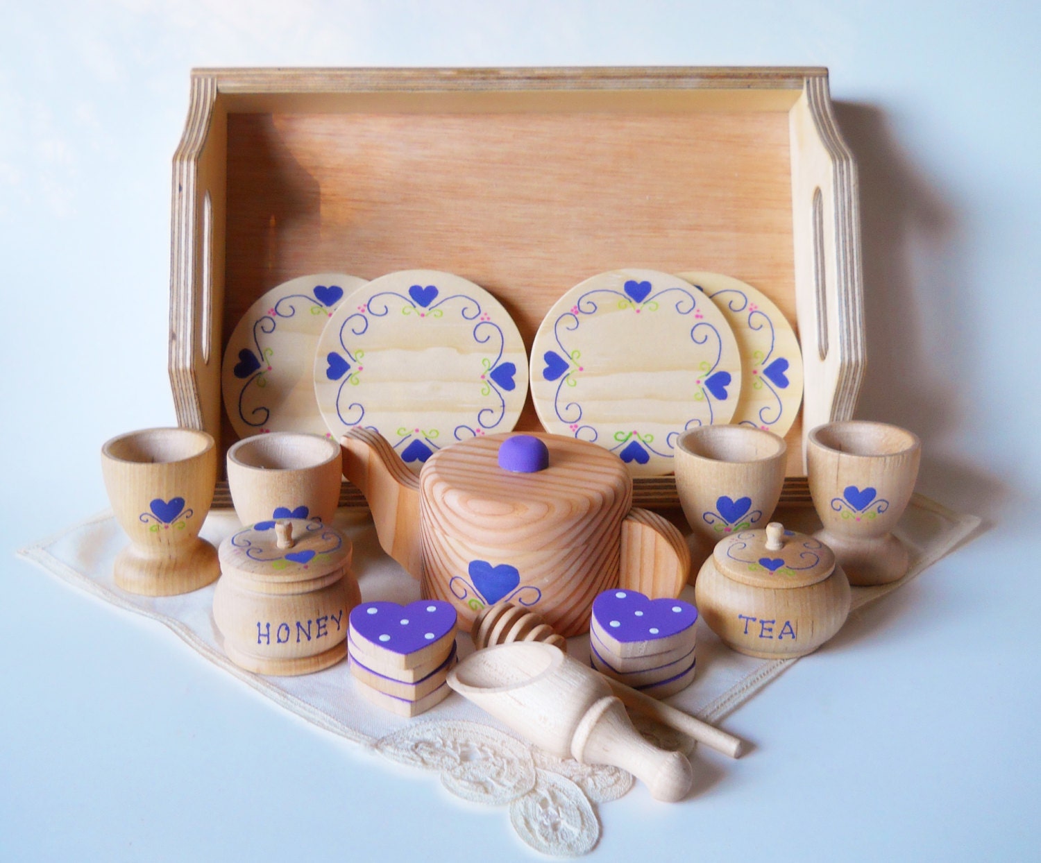 Loving Heart Tea Set Purple Wooden Tea Set Tea Set with