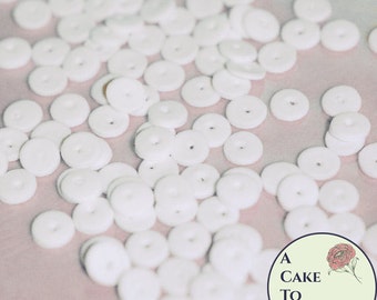 150 gumpaste discs for cake decorating, cupcake decorating or cake pops. Edible sequins for cakes.