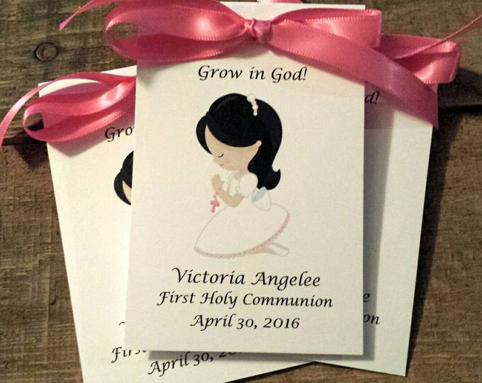 Personalized First Holy Communion Religious Flower Seed Packets Party Favors Baptism Confirmation Little Girl Praying Party Favors Keepsakes