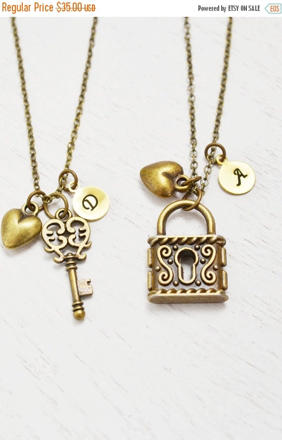 best friend necklace, heart jewelry, key lock, matching necklace ...