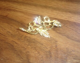 vintage pin brooch goldtone rhinestones vine