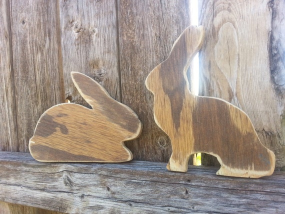 Set of 2 wood stained rabbitts