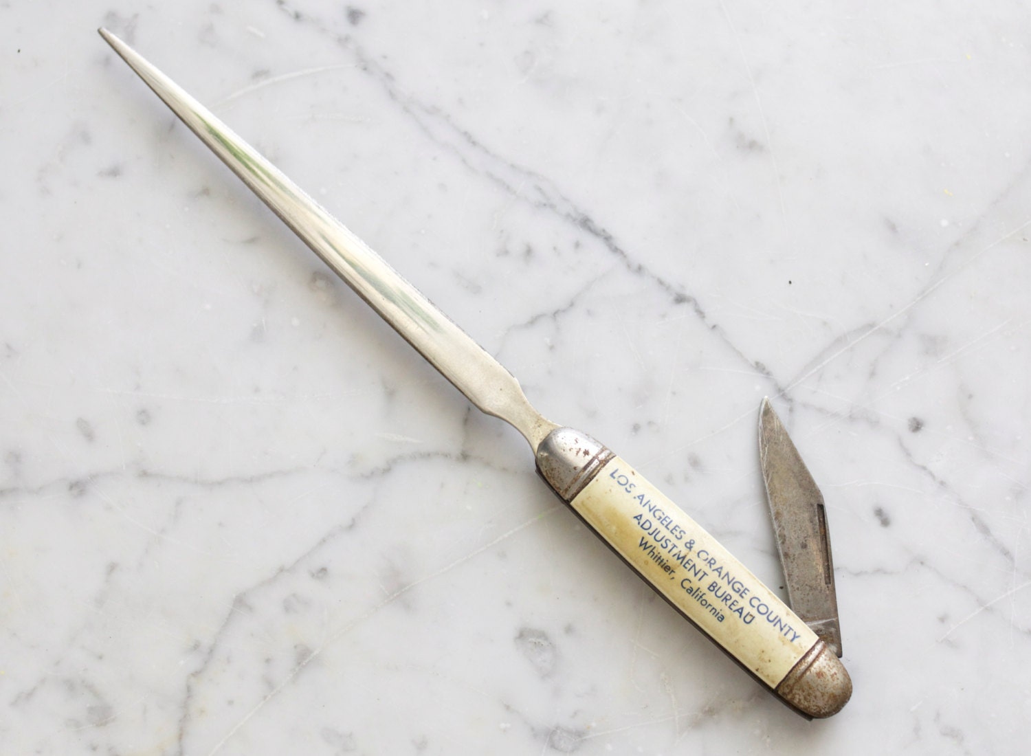 Vintage Mother of Pearl Letter Opener with Hidden Pocket Knife