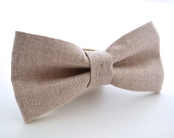 Mens Bowtie in Neutral Linen, Oatmeal Linen Bow Tie, Beige Bow Tie, Groomsmen Bow Tie, Wedding Bowties, Rustic Wedding