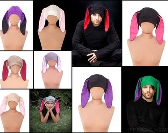 Plain Fleece beanie hat with long floppy ears
