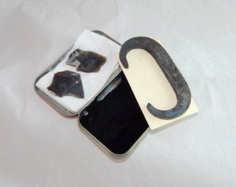 Hand forged flint striker kit, fire starter, bushcraft survival gear, includes altoids tin, char cloth, flint, & striker