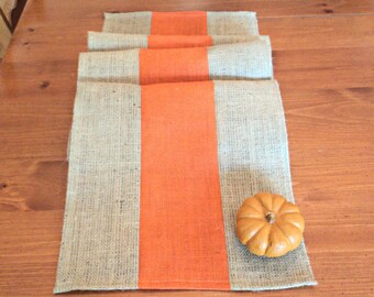 Rustic Fall Decor Fall Table Runner Natural and Orange Burlap Table Runner Custom Sizes Available Rustic Style Decorating